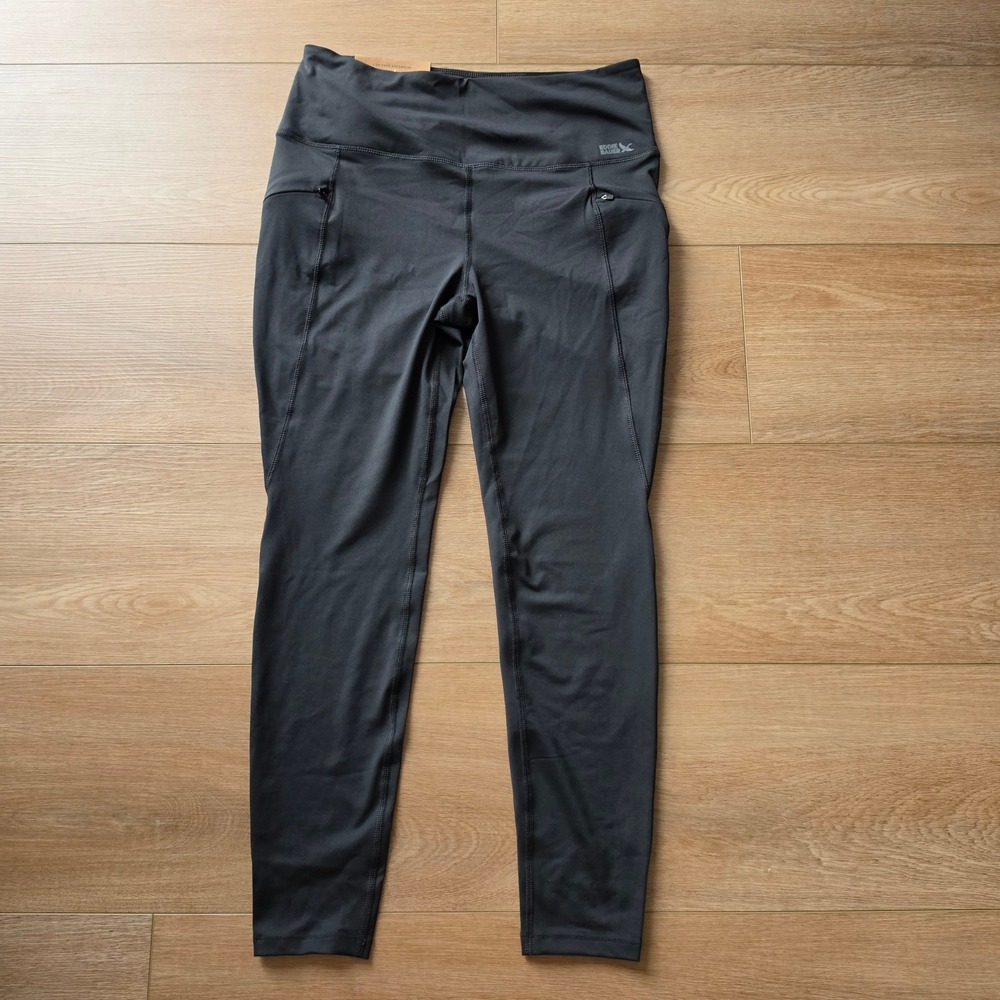 Eddie Bauer Womens Black Trail Tight Leggings High Rise Zipper Pockets Large NWT